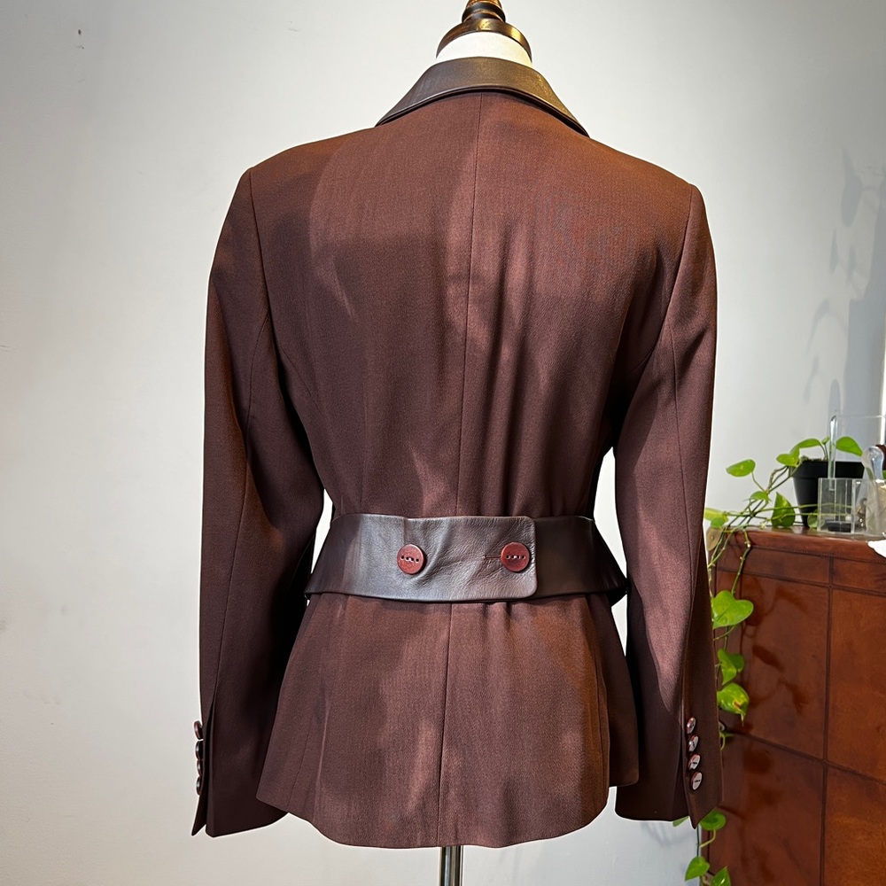 ESCADA Elements/Vintage women's blazer with Leather Trim and Wooden Buttons sz 6 - Picture 9 of 15